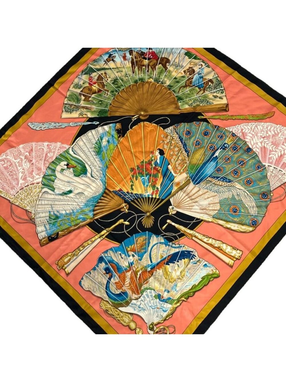 Hermes Scarf Carre 90 Pink Black Multi Bri SE de Charme